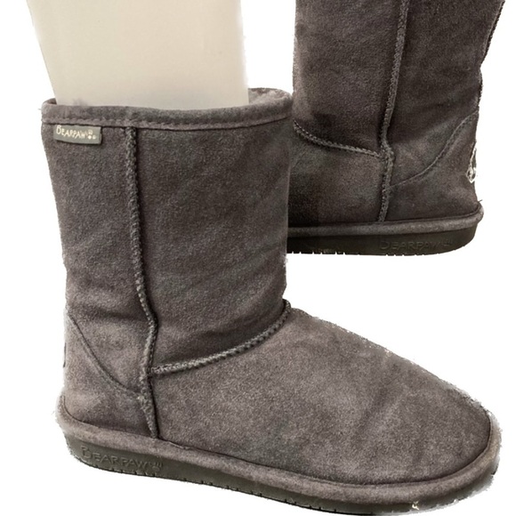 Bearpaw sz 9 gray suede wool line boots midi height - Picture 1 of 14